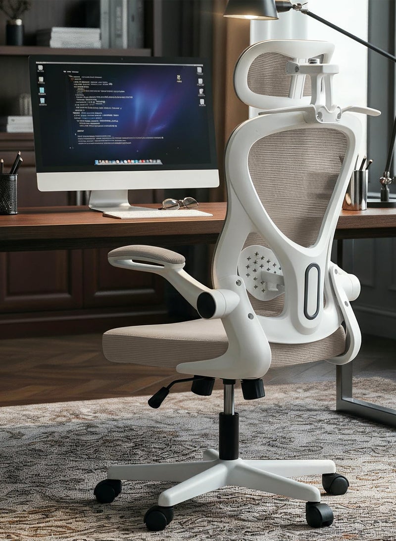 DROGO Premium Ergonomic Office Chair for Work from Home, High Back Computer Chair with Mesh, Flip-up Armrest, Headrest, Recline, Adjustable Seat & Lumbar Support | Mesh Chair for Office Grey - Image 1